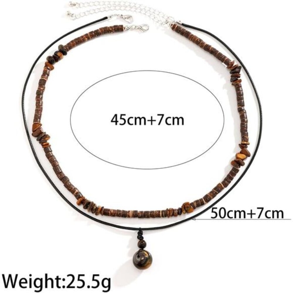Layered Boho Necklaces For Men Stackable Wooden B… - image 3